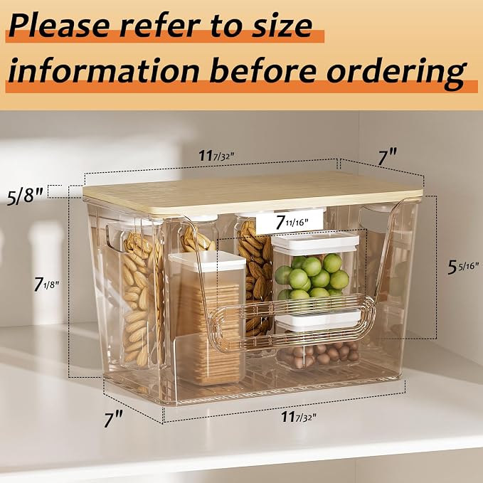 Delamu 2 Set Pantry Organizers and Storage,Trash Bag Dispenser with Bamboo Top,Stackable Trash Bag Dispenser Under Sink Organizer for 4-30 GalBags,Onion,Potato,Fruits,Amber(11-7/32"L*7" W*7-1/8"H)