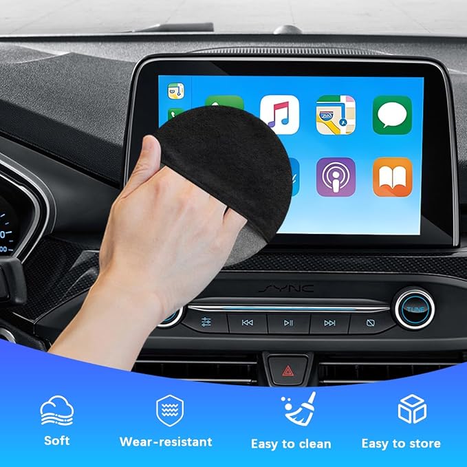 Car Screen Cleaner, Microfiber Cloth Vehicle Touchscreen Cleaning Wipes, Foldable Automotive Interior Cleaning Pad Accessory for Dashboard LCD Display, Universal for Truck SUV RV (Round/Black)