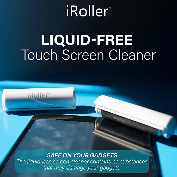 Screen Cleaner by iRoller - No Need for Spray or Wipes - Liquid Free iPad Screen Cleaner Roller Tool - Washable & Reusable - Phone Screen Cleaner Ideal for iPhone, Laptop, Computer Touchscreen - 3.5"