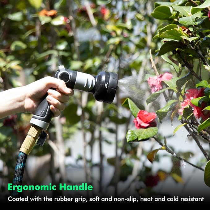 RESTMO Heavy Duty Garden Hose Nozzle, Multi-Angle Hose Spray Nozzle | 4 Adjustable Spray Patterns, Garden Hose Sprayer with Twist Switch, Thumb Flow Control, Ideal for Outdoor Lawn & Yard, Black