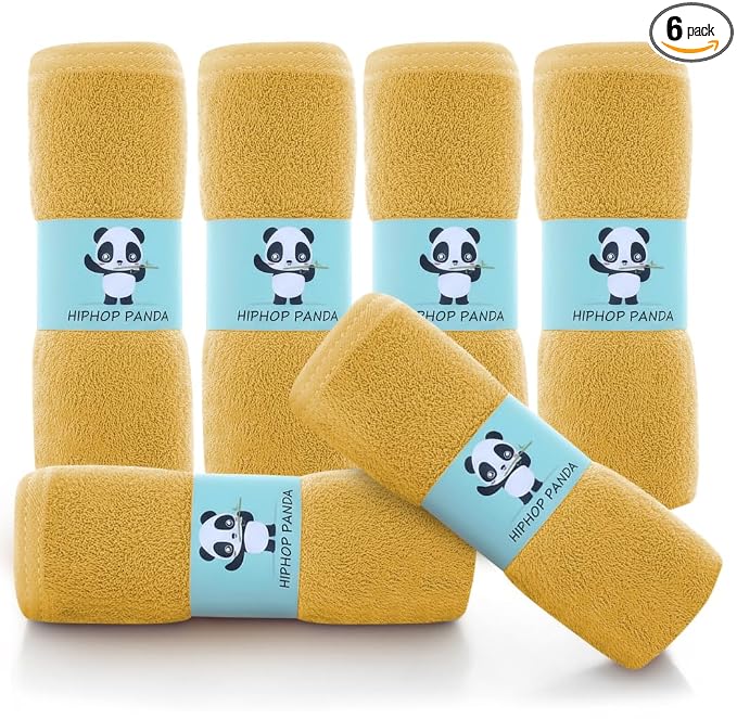 HIPHOP PANDA Baby Washcloths, Rayon Made from Bamboo - 2 Layer Ultra Soft Absorbent Newborn Bath Face Towel - Reusable Baby Wipes for Delicate Skin - Honey, 6 Pack
