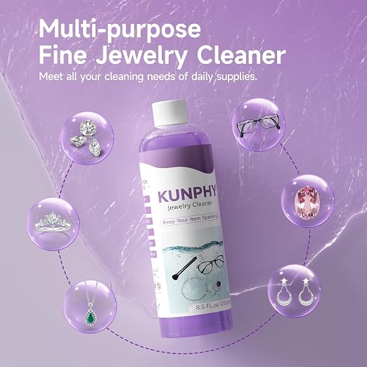 Upgraded KUNPHY Jewelry Cleaner, Professional Jewelry Cleaner Solution | 8.5 Oz * 2 Packs, Multi-Purpose for Silver, Gold, Diamonds, Eyeglasses and All Ultrasonic Cleaners