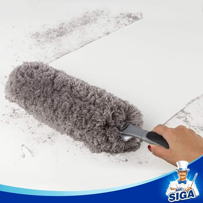 MR.SIGA Lint Free Microfiber Duster, Washable Duster for Household Cleaning | Microfibre hand duster, machine washable feather duster, dusters for cleaning, non slip handle, replaceable head