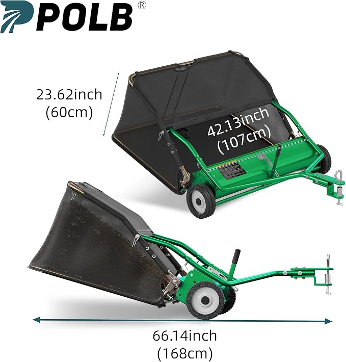 42" Lawn Sweeper Tow Behind, Pull Behind Lawn Sweeper with 18.55 cu. ft Large Hopper, Heavy Duty Leaf & Grass Collector, Adjustable Brush Height Lever and Dumping Rope, Lawn and Yard Cleanup Tool