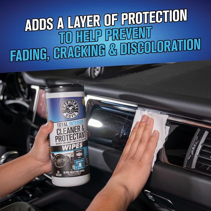 Chemical Guys, Total Interior Cleaner & Protectant Canister Wipes, 60 Count | For cars, trucks, and RVs, 60 count multi-surface wipes, 2-canister pack, multi-surface interior cleaning