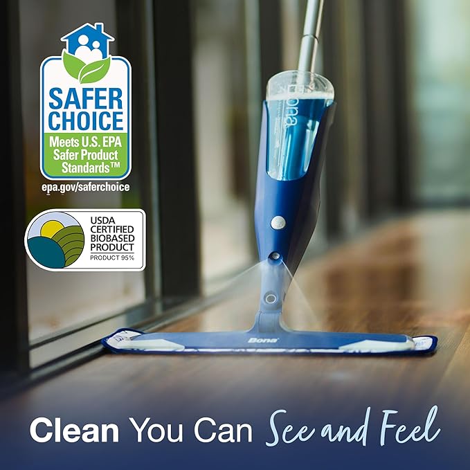 Bona Hardwood Floor Premium Spray Mop - Includes Wood Floor Cleaning Concentrate and Machine Washable Microfiber Cleaning Pad - Dual Zone Cleaning Design for Faster Cleanup