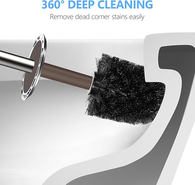SetSail Toilet Brush, Compact Size Toilet Bowl Brush and Holder Toilet Brushes for Bathroom with Stainless Steel Handle Toilet Cleaner Brush with Durable Scrubbing Bristles, 3 Packs,Brown