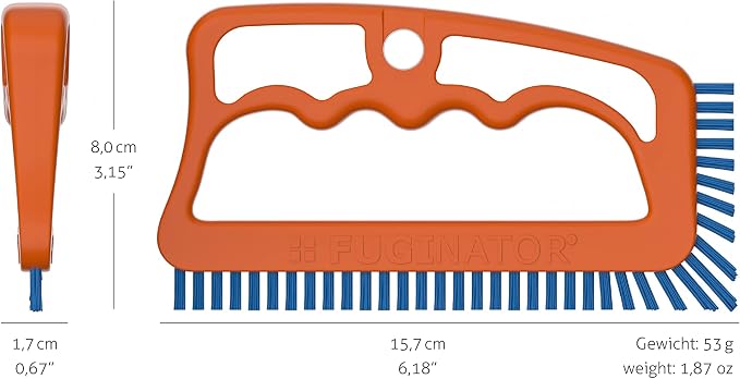 Fuginator Scrub Brush for Tile and Grout: Stiff Nylon Bristle Scrubbing Brush - Bathtub and Shower Scrubber for Floor Joints and Tile Seams - Cleaning Brush (Orange/Blue)