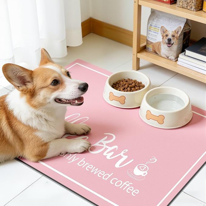 Findosom Dish Drying Mat, 12" x 20" Super Absorbent & Hide Stain Coffee Mat, Cuttable Drying Mat for Kitchen Counter, Coffee Bar Accessories, Under Dish Rack, Coffee Maker, Espresso Machine, Pink