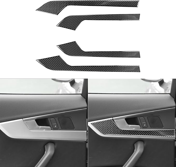 Real Carbon Fiber Trim for Audi Accessories | for B9 A4 S4 A5 S5 2020-2025 / RS5 2021-2025 Door Panel Strip Interior Thick Overlay Decal - A