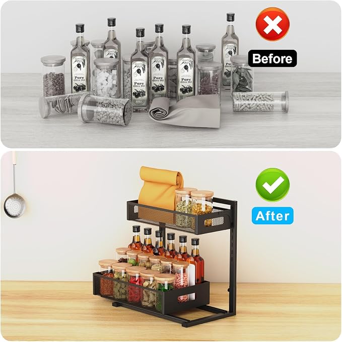 Petiza Under Sink Organizer Pull Out Cabinet Organizer Adjustable Height 2 Tier with Sliding Drawers Kitchen Bathroom Organizer and Storage(1pc) (Pack of 6)