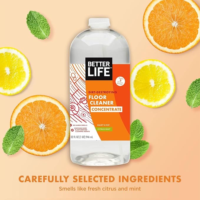 Better Life Floor Cleaner Concentrate - Liquid Multipurpose Cleaner for Wood, Tile, Laminate, Vinyl, Bamboo - Hardwood Floor Cleaner for Mopping - Citrus Mint 1 Gal Concentrate