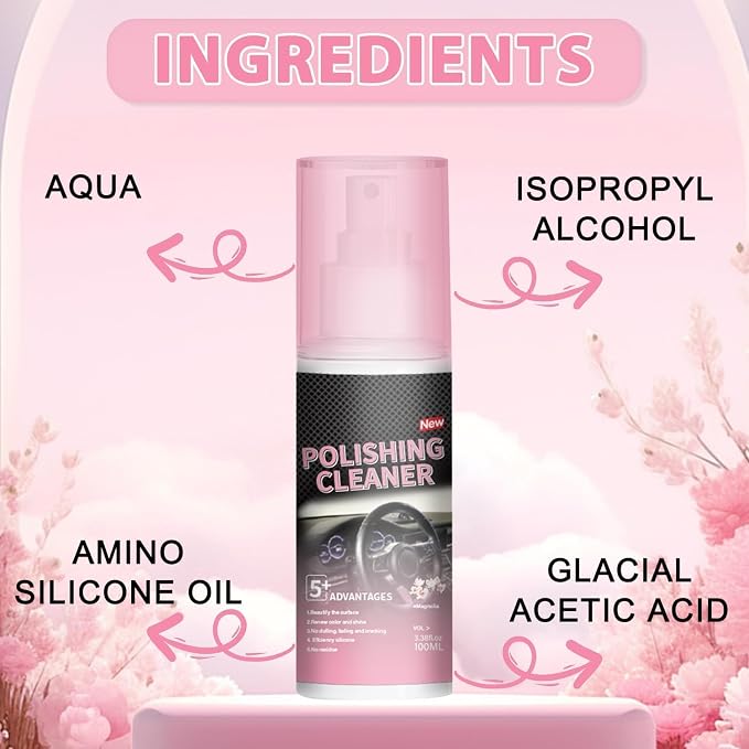 Polishing Cleaner Car Interior, 100ML Car Interior Cleaner, Interior Detailer Spray, Car Interior Detailing Cleaner for Rubber, Leather& More, Multi-Surface Cleaning for Car Interior(2PCS)