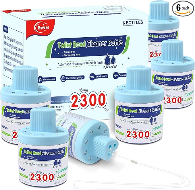 Msvvko Toilet Bowl Cleaner, Automatic Long-Lasting Blue Toilet Cleaner Bottle, Septic Safe Toilet Bowl Tablets in Bottles, Fresh Bathroom & Deodorize, 6 Pack, 2300 Flushes Each