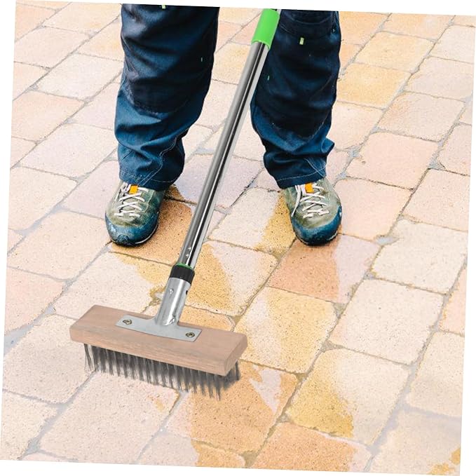 POPETPOP Stainless Steel Wire Scrub Brush Heavy Duty Bristle Tool for Tough Stains for Outdoor Patios Decks Concrete Cleaning Durable and Efficient