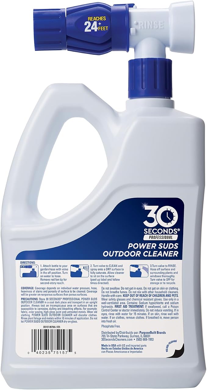 30 SECONDS Pro Power Suds Mold Pro Mold and Mildew Stain Remover | Scrub Free | Brighter Results Instantly | Ready To Use | 64 fl. oz. Hose End Sprayer (2 Pack)
