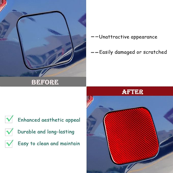 Red Real Carbon Fiber Trim for Nissan Rogue Accessories | for 2014-2020 / Rogue Sport 2017-2022 Fuel Tank Cover Oil Gas Cap Cover Sticker Exterior Thick Overlay Decal
