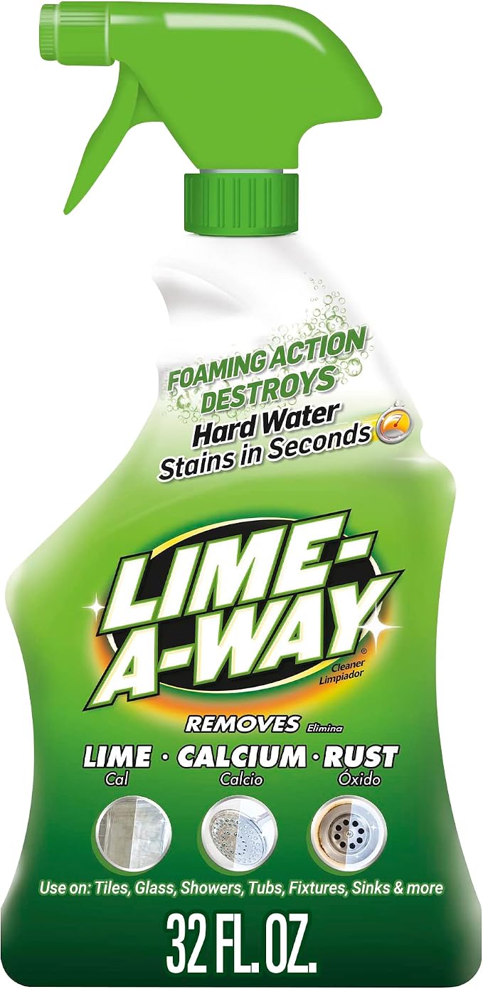 Lime-A-Way Hard Water Stain Remover Spray, Removes Lime, Calcium & Rust in Seconds, Bathroom Cleaner, 32 fl oz