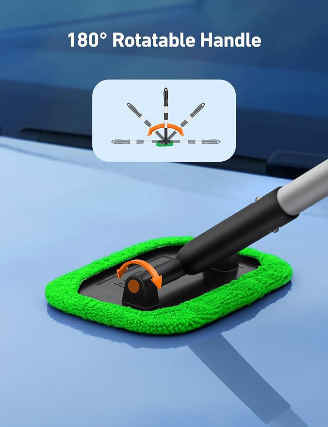 AstroAI Windshield Cleaner, Microfiber Window Cleaner with 4 Reusable Washable Large Sponge Pads, Extendable 180° Rotating Handle, Fits Cars & SUVs, Includes Spray Bottle, Green