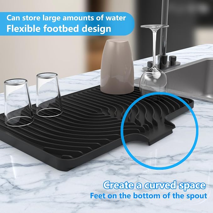 Dish Drying Mat for sink with a bulged edge,18"×12"Silicone Self-Draining | Various sizes and colors,Self-Draining Slope Structure,Enabling faster drying,Heat-Resistant,Easy to clean,Food-grade