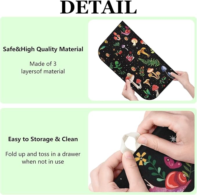 Mushroom Dish Drying Mat for Kitchen Counter Fast Absorbent Microfiber Dishes Drainer Mat for Dishes Drying Pad for Dishes, Utensils, Pots and Pans Kitchen Decor 16x18 in