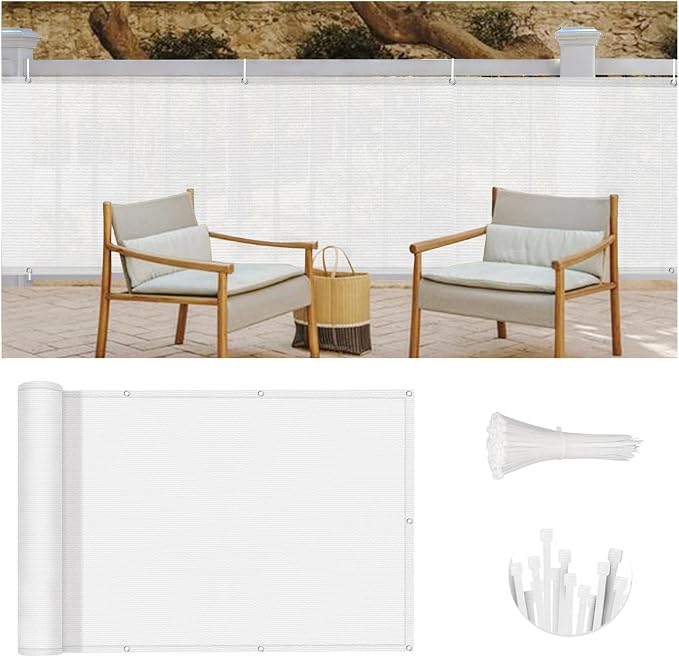 LOVE STORY 2.5' x 10' Balcony Privacy Screen Cover for Apartment, White | HDPE Fabric, 95% UV Block, Fence Cover for Patio Deck, Railing Screen for Porch, Privacy Protective, Custom Size Available