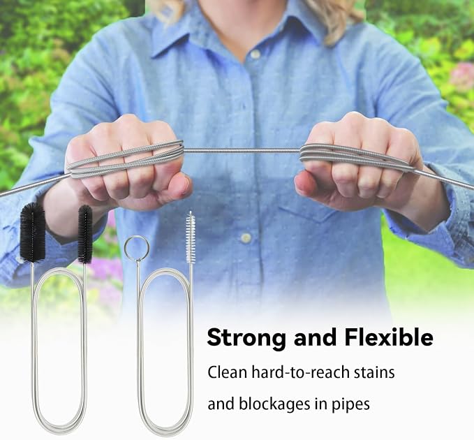 Flexible Drain Brush, 66 Inch Long Double Ended Hose Pipe Cleaners and 58 Inch Tube Cleaning Brush and 2 Pack 8 Inch Straw Cleaner Brush