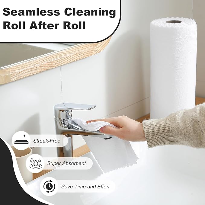 Jessy Home 2 Roll Reusable Paper Towels,100 Sheets Tear Away Microfiber Cleaning Cloth, Lint Free Cleaning Rags for Kitchen, Dishcloth,Household Cleaning Supplies