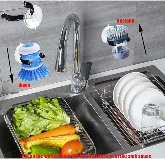 Soap Dispensing Palm Brush Holder for Kitchen Brush Dish Brush with Soap Dispenser Pot with a Traceless Suction Cup (Open Brush Holder)