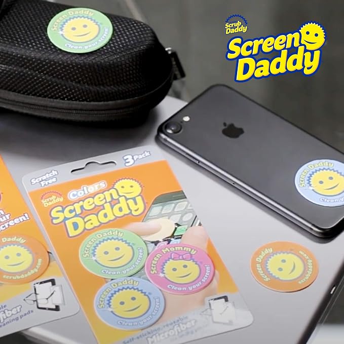 Scrub Daddy, Screen Daddy - Multi-color, Multi-use Microfiber Cleaning Pads for Electronic Screens With Convenient Storage, Scratch Free, Streak Free, Reusable and Washable, 3ct