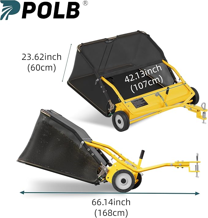 42" Lawn Sweeper Tow Behind, Pull Behind Lawn Sweeper with 18.55 cu. ft Large Hopper, Heavy Duty Leaf & Grass Collector, Adjustable Brush Height Lever and Dumping Rope, Lawn and Yard Cleanup Tool