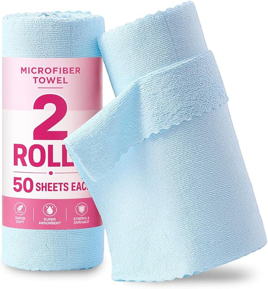 Jessy Home 2 Roll Reusable Paper Towels,100 Sheets Tear Away Microfiber Cleaning Cloth, Lint Free Cleaning Rags for Kitchen, Dishcloth,Household Cleaning Supplies
