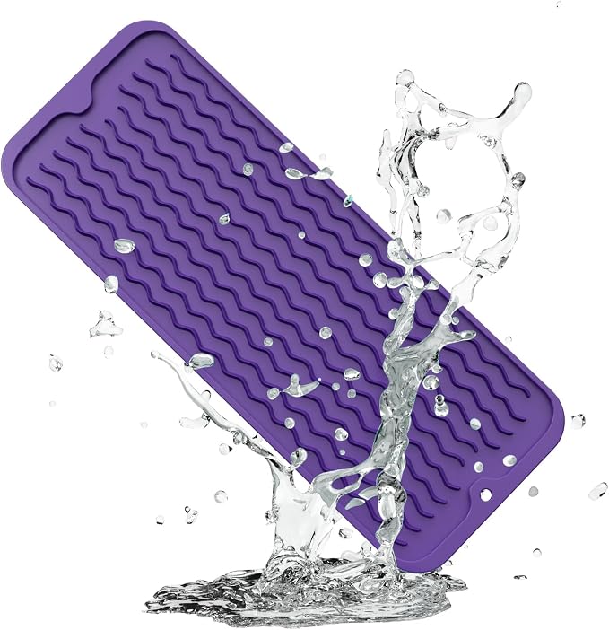 ZLR Small Dish Drying Mat (6" x 17" / 153 x 433mm) - Narrow Silicone Drainer for Kitchen Counter, Apartment & RV - Compact Sponge Holder & Sink Caddy Tray, Non-Slip Food-Grade Silicone (Meadow Violet)