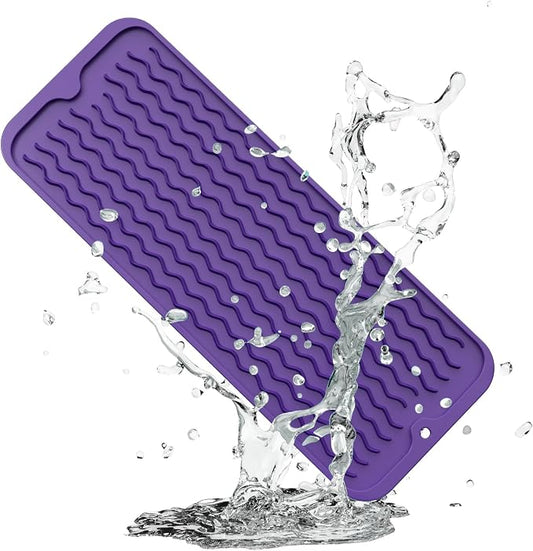 ZLR Small Dish Drying Mat (6" x 17" / 153 x 433mm) - Narrow Silicone Drainer for Kitchen Counter, Apartment & RV - Compact Sponge Holder & Sink Caddy Tray, Non-Slip Food-Grade Silicone (Meadow Violet)