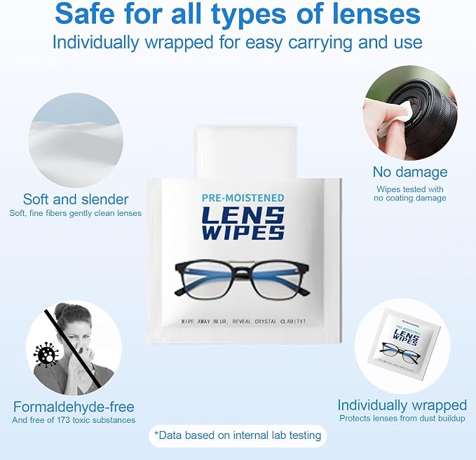 120 Count Lens Wipes for Eyeglasses, Eye Glasses Cleaner Wipes for Screens | Pre-Moistened Individually Wrapped, Streak-Free Scratch-Free, Travel, Eyeglass Cleaning Wipes for Sunglasses, Camera Lens