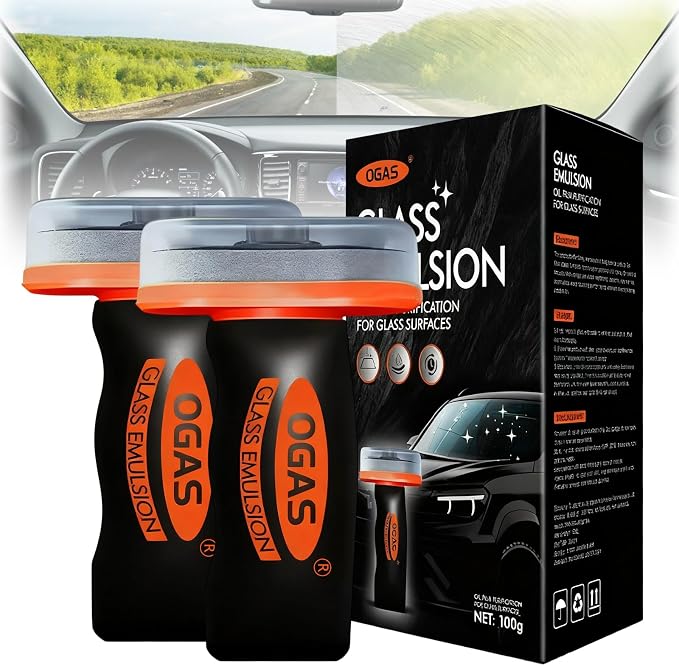 2PCS Glass Emulsion Cleaner & Glass Oil Film Remover for Cars – Roll-On Glass Guard with Brush,Handle Oil Film Remover&Windshield Cleaner For Cars Window,Removes Oil Film & Smudges,Anti- Fog Brush