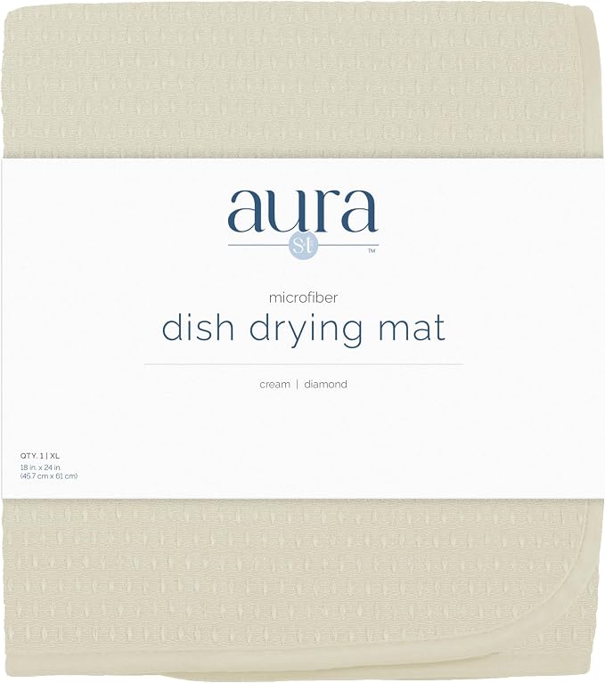 S&T INC. Dish Drying Mat, 18" x 24", XL, Diamond Texture, Cream | Absorbent Microfiber, Extra Large Kitchen Counter Mat for Dishes, Utensils, Pots and Pans, Machine Washable