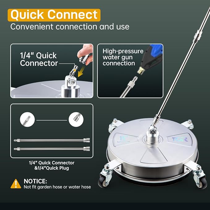 TOR 15" Pressure Washer Surface Cleaner with 4 Wheels, Surface Cleaner for Pressure Washer, 2 Extension Wands, 2 Replacement Nozzles, Power Washer Surface Cleaner for Concrete, Driveway