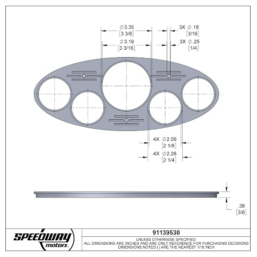 Speedway Motors Billet Aluminum Dash Gauge Panel Polished Insert with 5 Precut Gauge Holes for Street Rod Hot Rod Dashboard Instrument Cluster Mount, Compatible with 1932 Fords