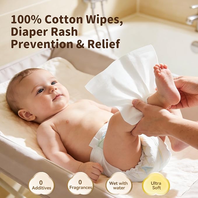 Winner 100% Cotton Dry Wipes, USDA Certified Baby Wipes, 33% Thicker & Ultra Soft, Hypoallergenic & Unscented for Baby Sensitive Skin, Wet/Dry for Diaper Changes, Meals & Cleanup, Pack of 3, 240 pcs