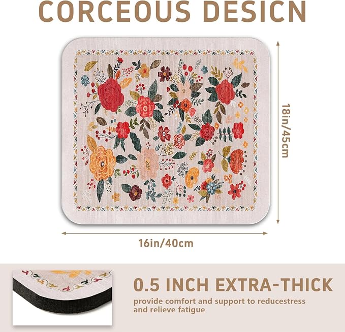 Vintage Floral Dish Drying Mat 16x18 Inch, Dish Mat Drying Kitchen Mats for Extra Large Absorbent Countertop, Aesthetic Boho Drying Matt Kitchen Counter Washable Heat Resistant Dish Drainer Rack Mat