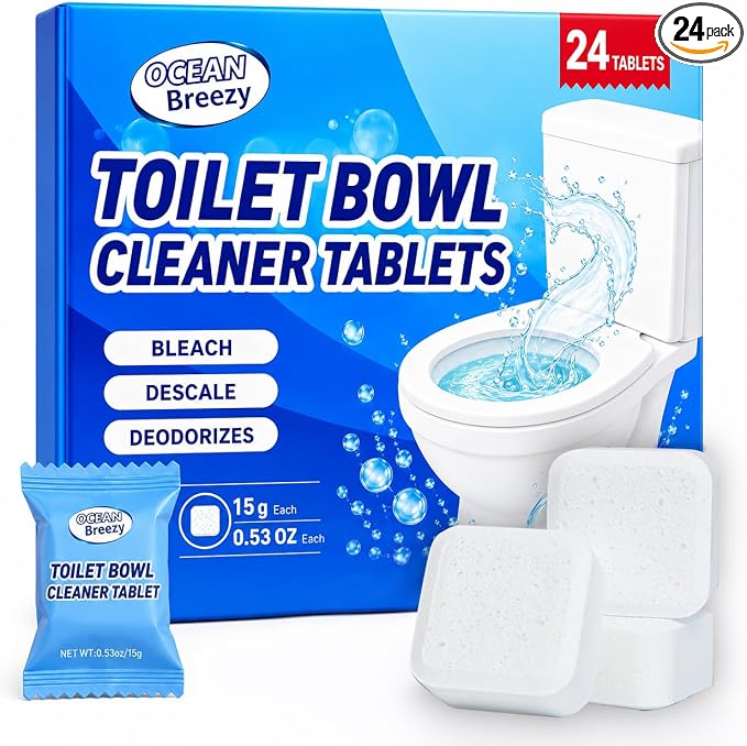 Toilet Bowl Cleaner Tablets with Bleach, 24 Pcs | Toilet Bowl Cleaner Tablets with Bleach, Helps Remove Stains & Odors, Bathroom Cleaning Supplies