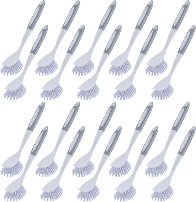 Hsei 20 Pcs Gray Kitchen Scrub Dish Brush Bulk with 11 Inch Handle Cleaning Dish Scrubber with Stiff Bristles Washing Scrub Brushes for Housekeeping for Pots and Pans, Kitchen Sink