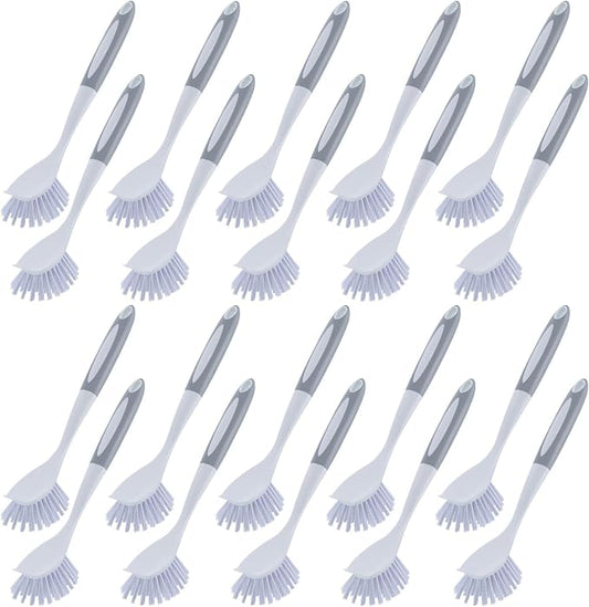 Hsei 20 Pcs Gray Kitchen Scrub Dish Brush Bulk with 11 Inch Handle Cleaning Dish Scrubber with Stiff Bristles Washing Scrub Brushes for Housekeeping for Pots and Pans, Kitchen Sink
