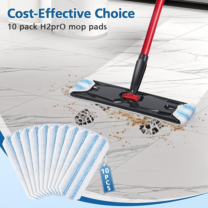 10 Pack H2prO Mop Pads Compatible with O Ceda H2PrO Flat Mop System | 100% Microfiber Mop Head Replacements, Washable and Reusable for H2prO Mop Refills, White