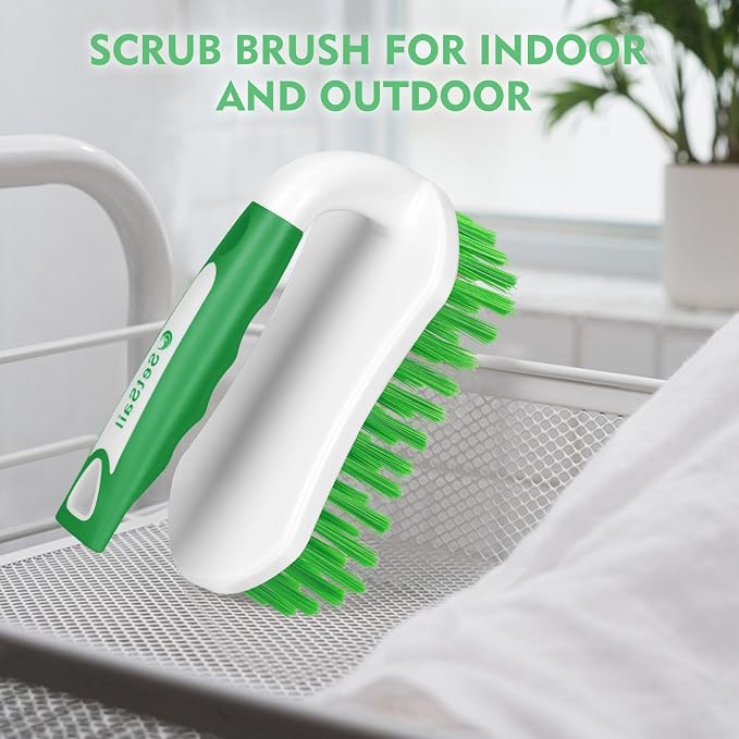SetSail Scrub Brush, Stiff Bristle Cleaning Scrubber, 2 Pack(Green) | Durable Bristles Ergonomic Non-Slip Tpr Grip. U-Style Hanging Loop for Storage. Use for Shower, Tub, Tile, Kitchen, Carpet.