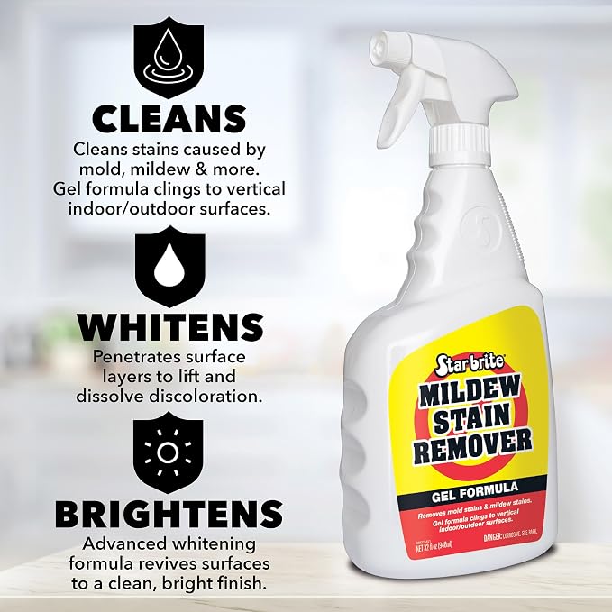 STAR BRITE Mildew Stain Remover Gel Formula for Boats, Vinyl, Tile, Grout, Fabrics & Outdoor Surfaces – Fast-Acting Mold & Mildew Cleaner that Clings to Vertical Areas