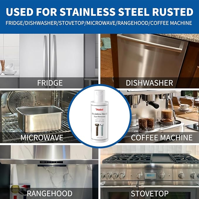 Stainless Steel Rust Stain Remover & Cleaner, Rust Spot Stain Remover for Stainless Steel Appliances and Furniture - Ideal for Grill, Fridge, Knife or Pan & more- 3.72 Fl Oz