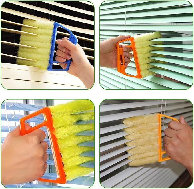 DXNQ 2 PCS Blind Cleaner Duster Tool, Window Venetian Hand-held 7 Finger Dusting Cleaner Brush, Blinds Cleaning Brush Tool for Window Shutters Air Conditioner, Car Accessories (Blue+Green)