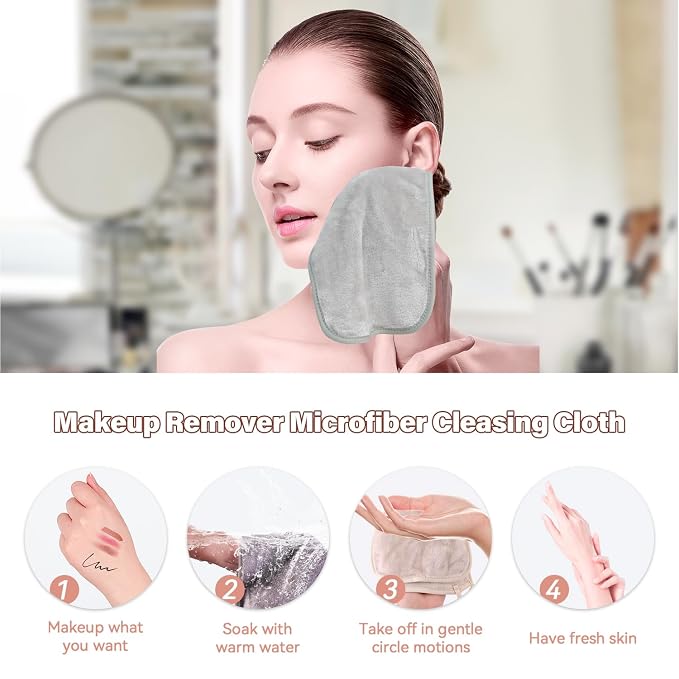Nugilla Makeup Remover Cloths, 8 Packs Makeup Remover Towels Reusable Face Wash Cloth, Soft Microfiber Face Cloth for Women(Neutrals)